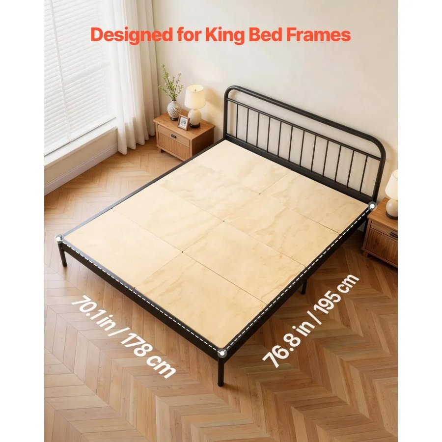 VEVOR Bunkie Board, King Size 76.8 x 70.1 in, Foldable Bed Board Under Mattress with Nylon Webbing, Plywood, Rounded Edges, Anti-Sag Design for Metal Frames, Sleeper Sofas, Platform and Bunk Beds