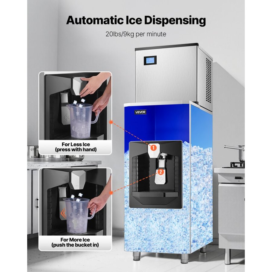 VEVOR Ice Maker with Crushed Ice – 180 Lbs Bin, 20 Lbs/Min
