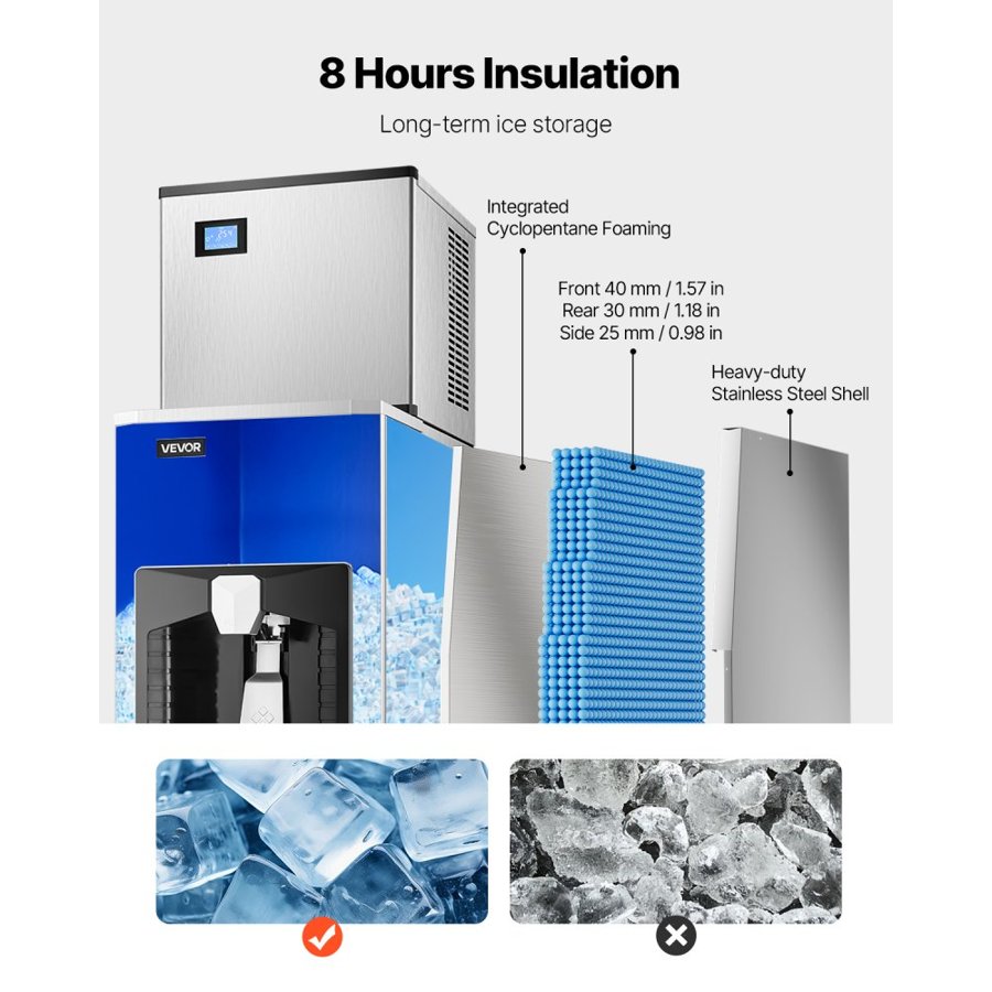 VEVOR Ice Maker with Crushed Ice – 180 Lbs Bin, 20 Lbs/Min