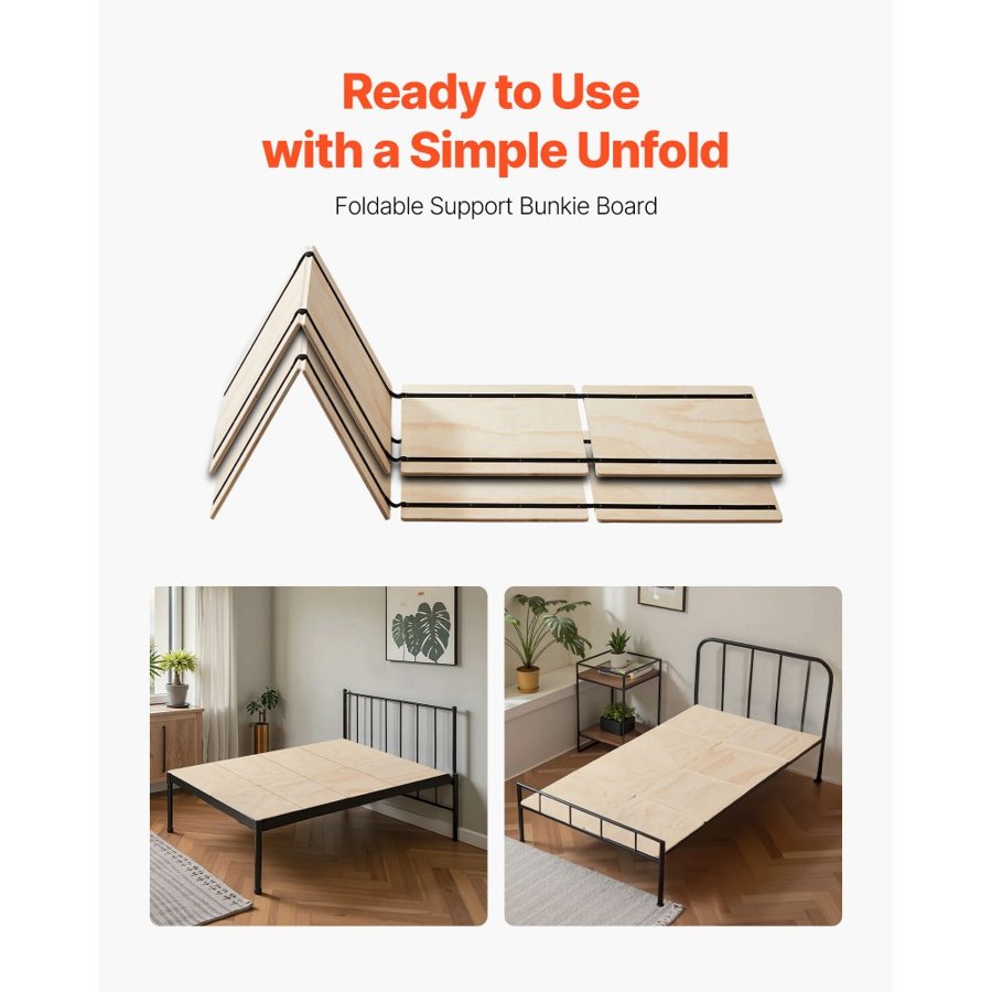VEVOR Twin Size Bunkie Board, 10 mm Foldable Bed Board Slats with Connection, Wooden Mattress Support for Twin Size Bed, Support under Mattress Boards, Ready to Use, 8 Piece, Burlywood