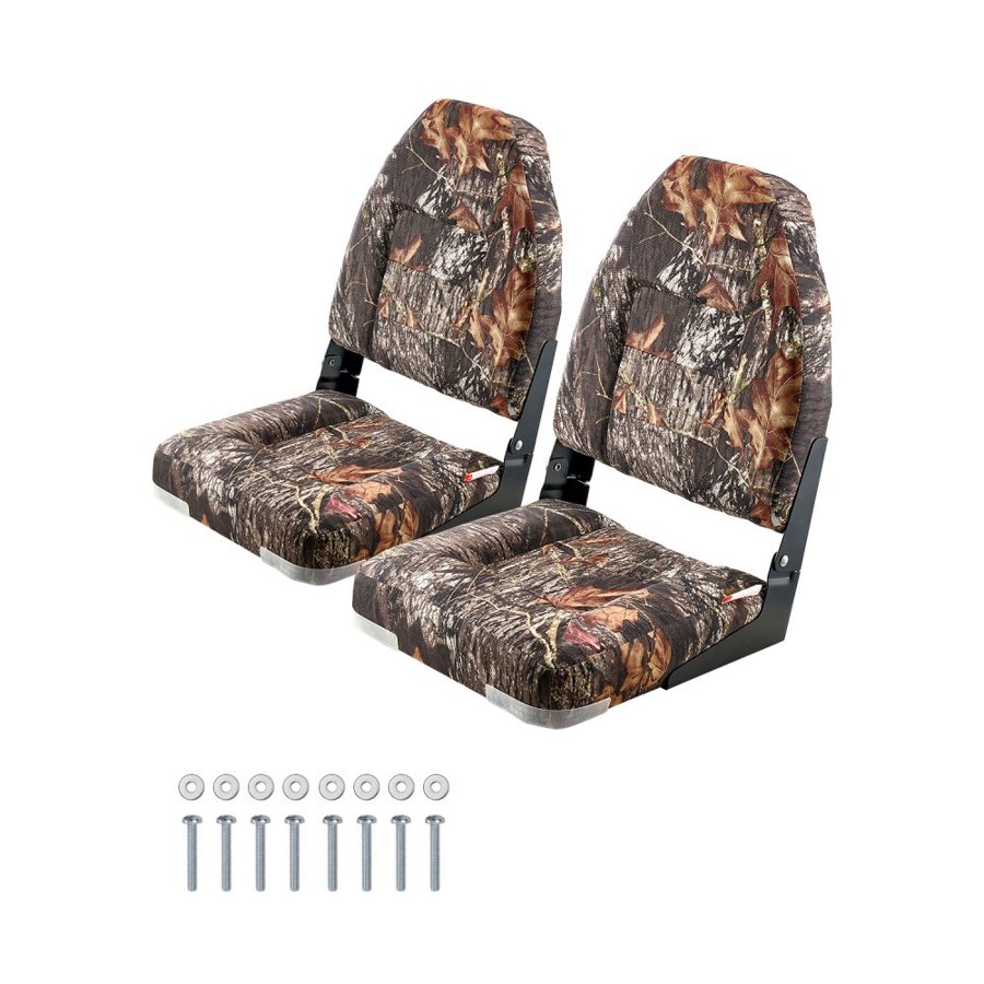 VEVOR Boat Seat, High Backrest, Folding Fishing Boat Seat with Thickened Sponge Cushion & PU Polyester Fabric, Aluminum Alloy Hinges, Flip Up Boat Seat for Boats, Yachts, Ships, Camouflage (2 Seats)