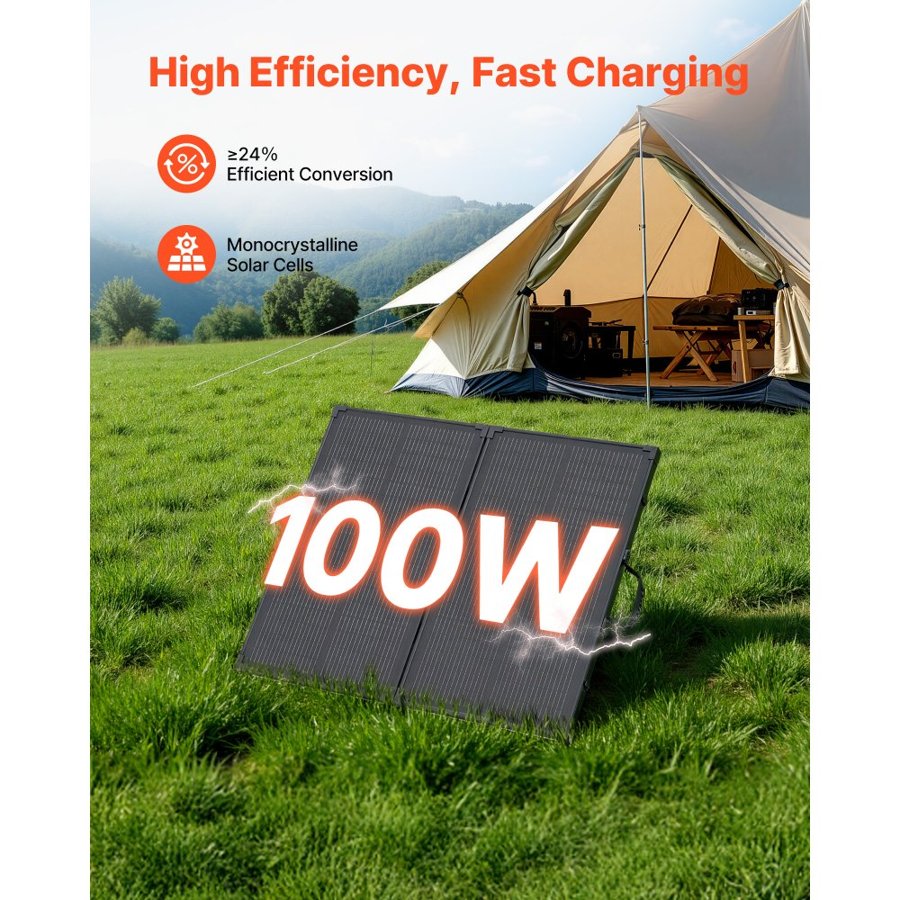 VEVOR 100W Foldable Solar Panel – 16BB N-Type, IP67, 30A PWM