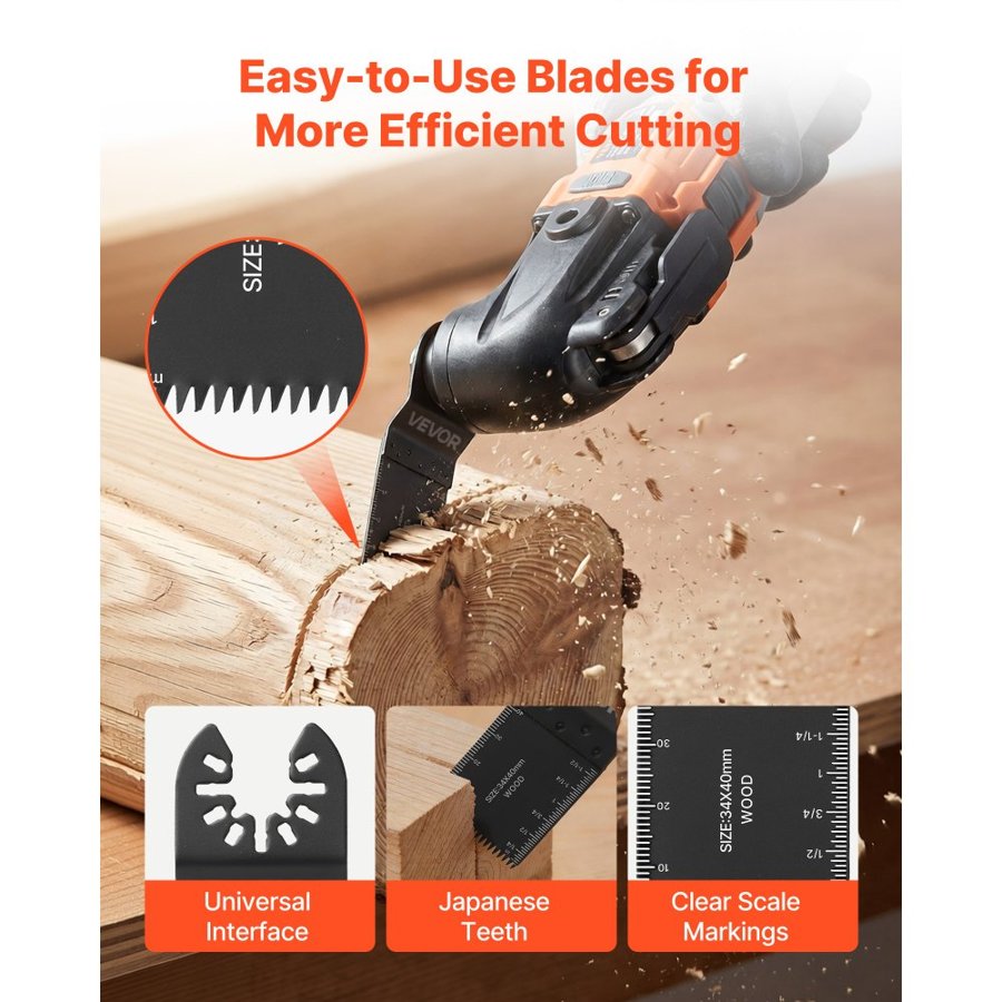 VEVOR 160-Piece Oscillating Saw Blades and Sanding Kit – 36 Universal Multi Tool Blades with 2 Scrapers, 2 Sanding Pads & 120 Sandpapers, 11 Types Oscillating Multitool Blades for Wood Plastic Metal