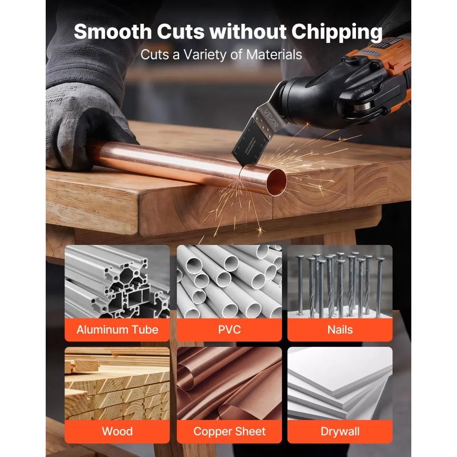 VEVOR 160-Piece Oscillating Saw Blades and Sanding Kit – 36 Universal Multi Tool Blades with 2 Scrapers, 2 Sanding Pads & 120 Sandpapers, 11 Types Oscillating Multitool Blades for Wood Plastic Metal