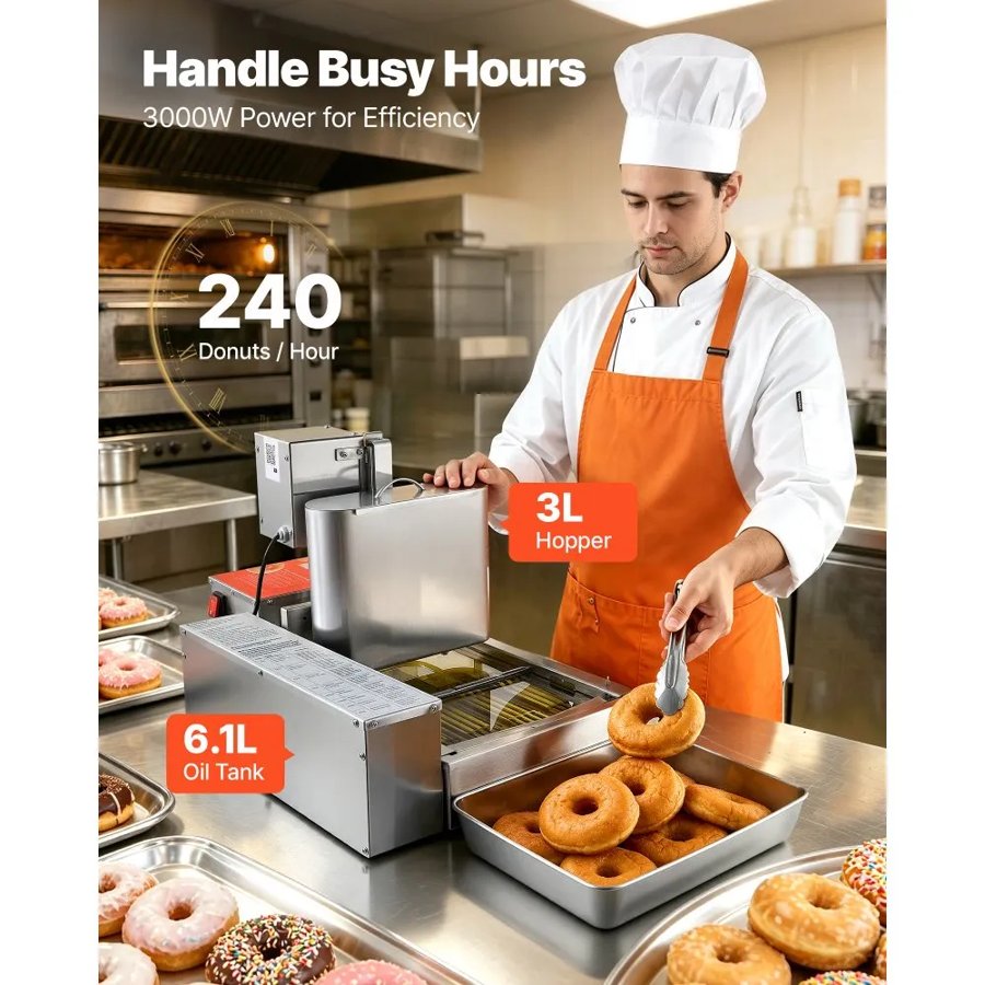 VEVOR Commercial Automatic Donuts Machine, 4 Rows Donuts Making Equipment, 240 pcs/hour Electric High Power Doughnut Maker, Stainless Steel Frying Auto Fryer, with Intelligent Control