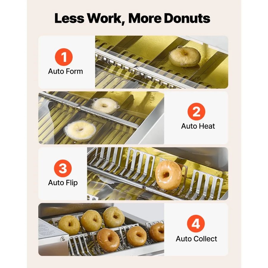 VEVOR Commercial Automatic Donuts Machine, 4 Rows Donuts Making Equipment, 240 pcs/hour Electric High Power Doughnut Maker, Stainless Steel Frying Auto Fryer, with Intelligent Control