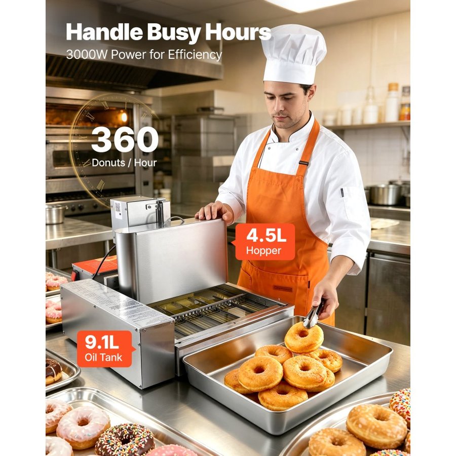 VEVOR Commercial Automatic Donuts Machine, 6 Rows Donuts Making Equipment, 360 pcs/hour Electric High Power Doughnut Maker, Stainless Steel Frying Auto Fryer, with Intelligent Control