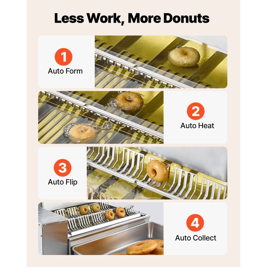 VEVOR Commercial Automatic Donuts Machine, 6 Rows Donuts Making Equipment, 360 pcs/hour Electric High Power Doughnut Maker, Stainless Steel Frying Auto Fryer, with Intelligent Control