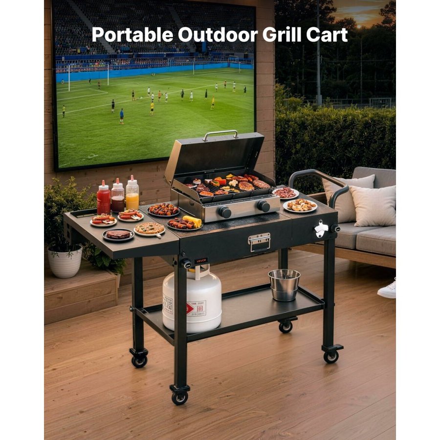 VEVOR Outdoor Grill Cart with Wheels – 31×17 in, Side Table