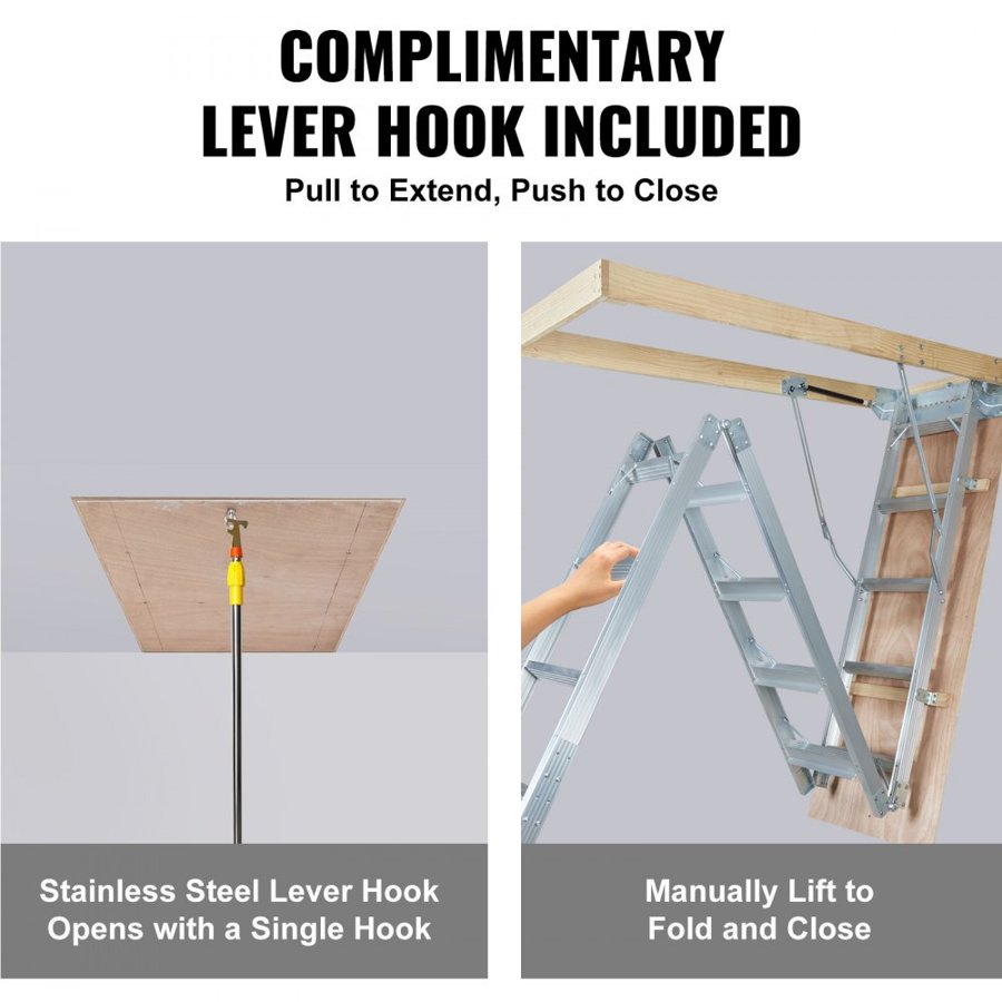 VEVOR Attic Ladder Foldable, 158.8 kg Capacity, 57.15 cm x 160 cm, Multi-Purpose Aluminium Extension, Lightweight and Portable, Fits 2.9m-3.7m Ceiling Heights, Convenient Access to Your Attic Standard