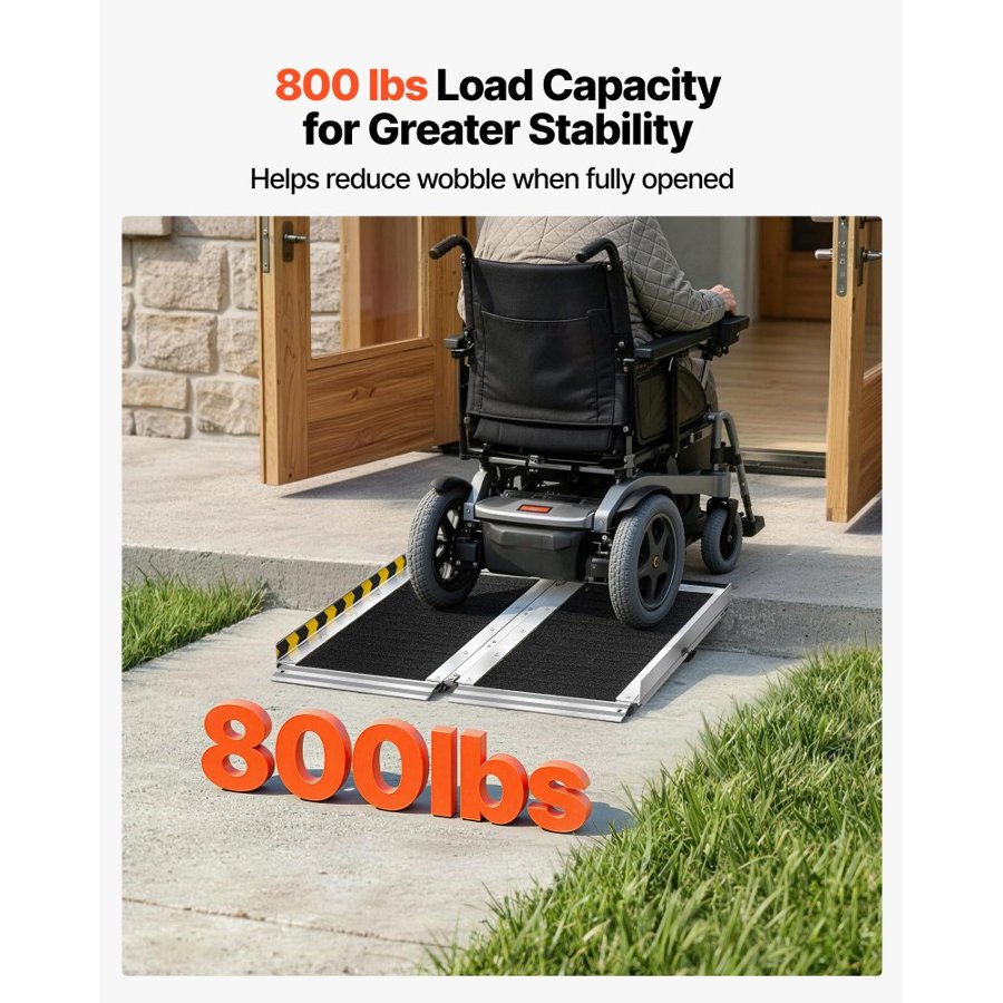 VEVOR Portable Wheelchair Ramp, 610 mm, Non-Slip Aluminum Folding Handicap Ramp for Wheelchair, 800 lbs Capacity, Door Threshold Ramps for Home Steps, Stairs, Entry, Threshold, Doorways, Scooter, Curb