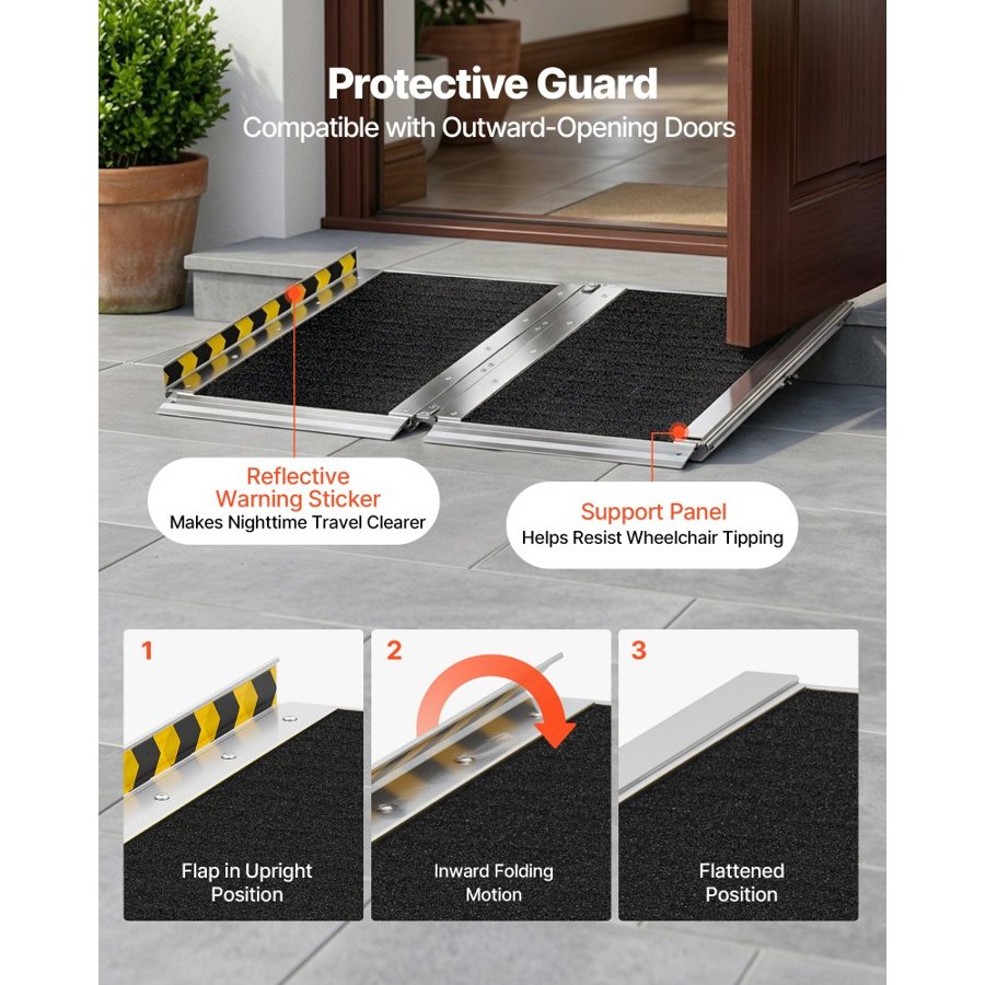 VEVOR Portable Wheelchair Ramp, 610 mm, Non-Slip Aluminum Folding Handicap Ramp for Wheelchair, 800 lbs Capacity, Door Threshold Ramps for Home Steps, Stairs, Entry, Threshold, Doorways, Scooter, Curb