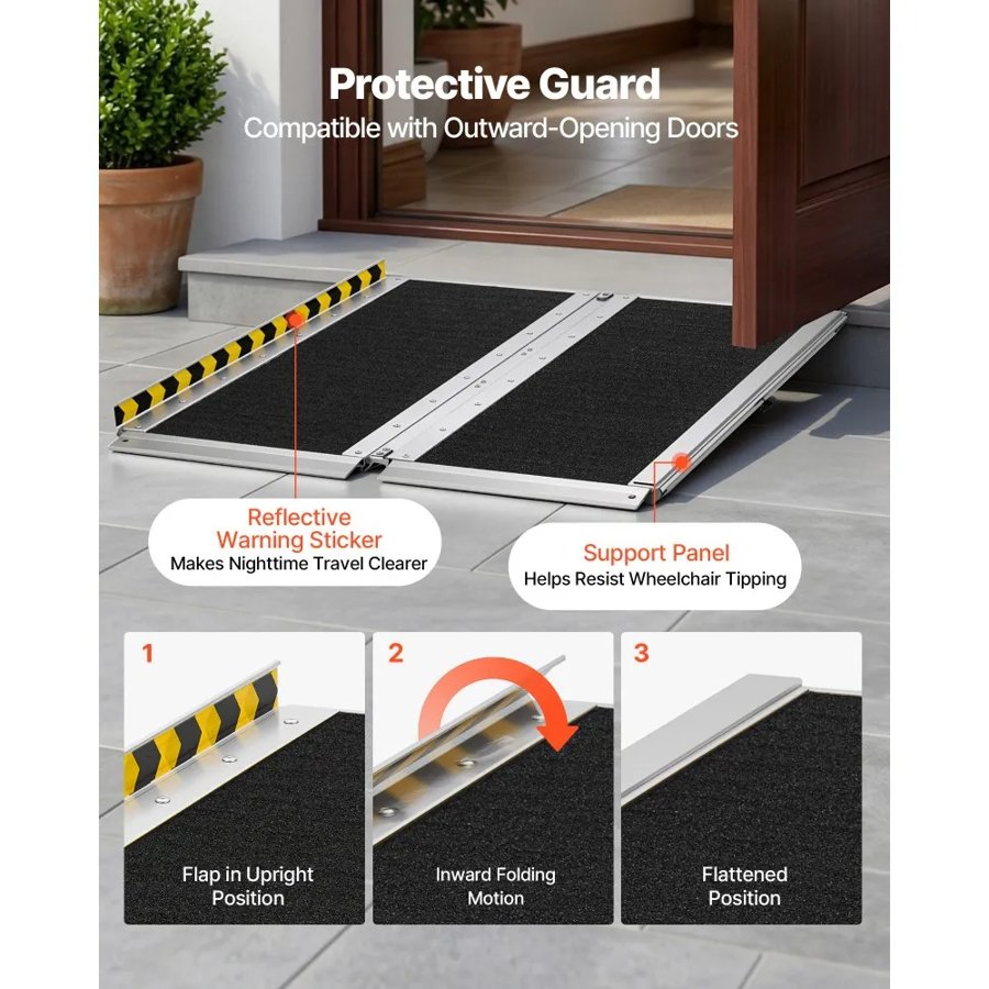 VEVOR Portable Wheelchair Ramp, 915 mm, Non-Slip Aluminum Folding Handicap Ramp for Wheelchair, 800 lbs Capacity, Door Threshold Ramps for Home Steps, Stairs, Entry, Threshold, Doorways, Scooter, Curb
