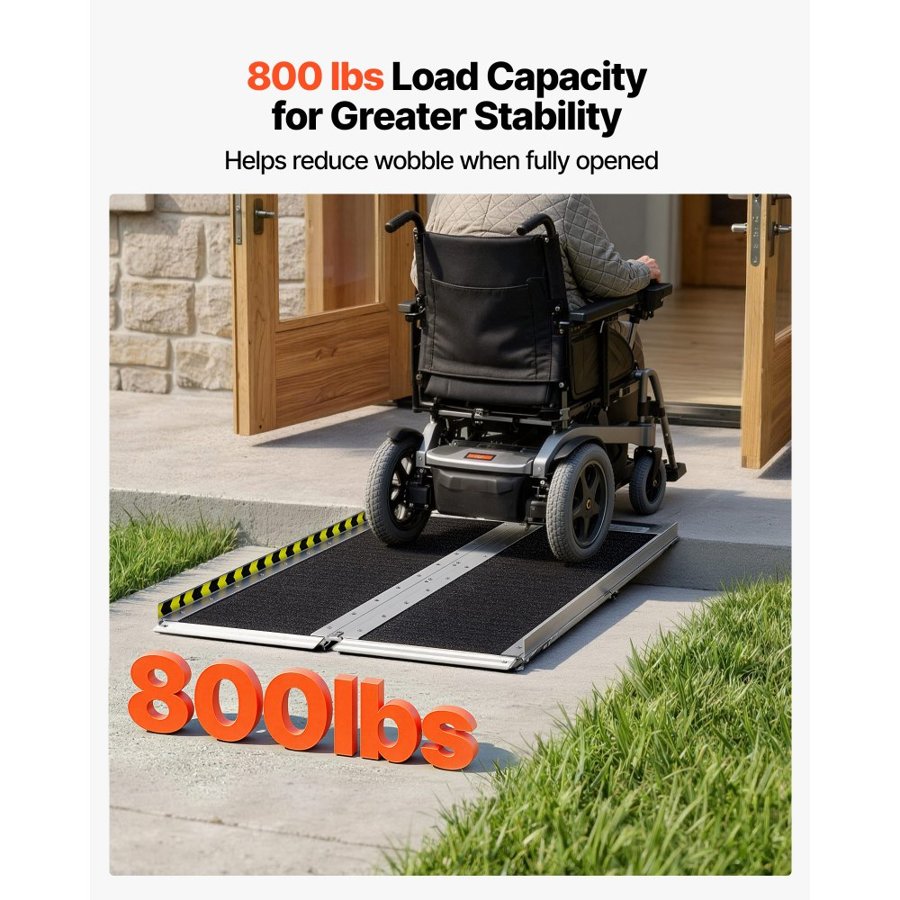 VEVOR Portable Wheelchair Ramp, 1219.2 mm, Non-Slip Aluminum Folding Handicap Ramp for Wheelchair, 800 lbs Capacity, Door Threshold Ramps for Home Steps, Stairs, Entry, Threshold, Doorways, Scooter