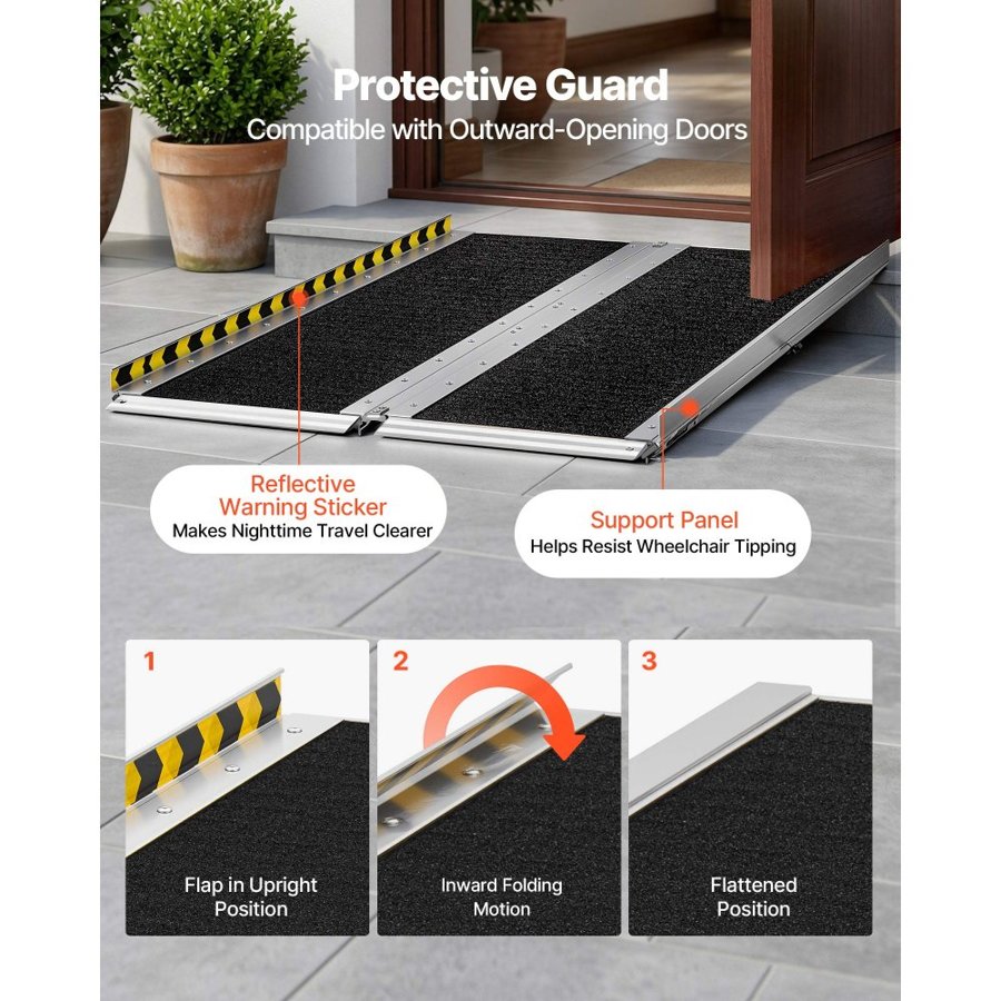 VEVOR Portable Wheelchair Ramp, 1219.2 mm, Non-Slip Aluminum Folding Handicap Ramp for Wheelchair, 800 lbs Capacity, Door Threshold Ramps for Home Steps, Stairs, Entry, Threshold, Doorways, Scooter
