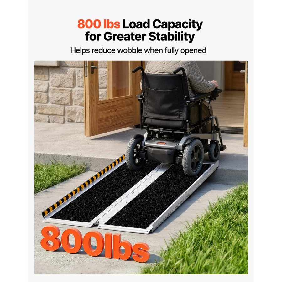 VEVOR Portable Wheelchair Ramp, 1520 mm, Non-Slip Aluminum Folding Handicap Ramp for Wheelchair, 800 lbs Capacity, Door Threshold Ramps for Home Steps, Stairs, Entry, Threshold, Doorways, Scooter