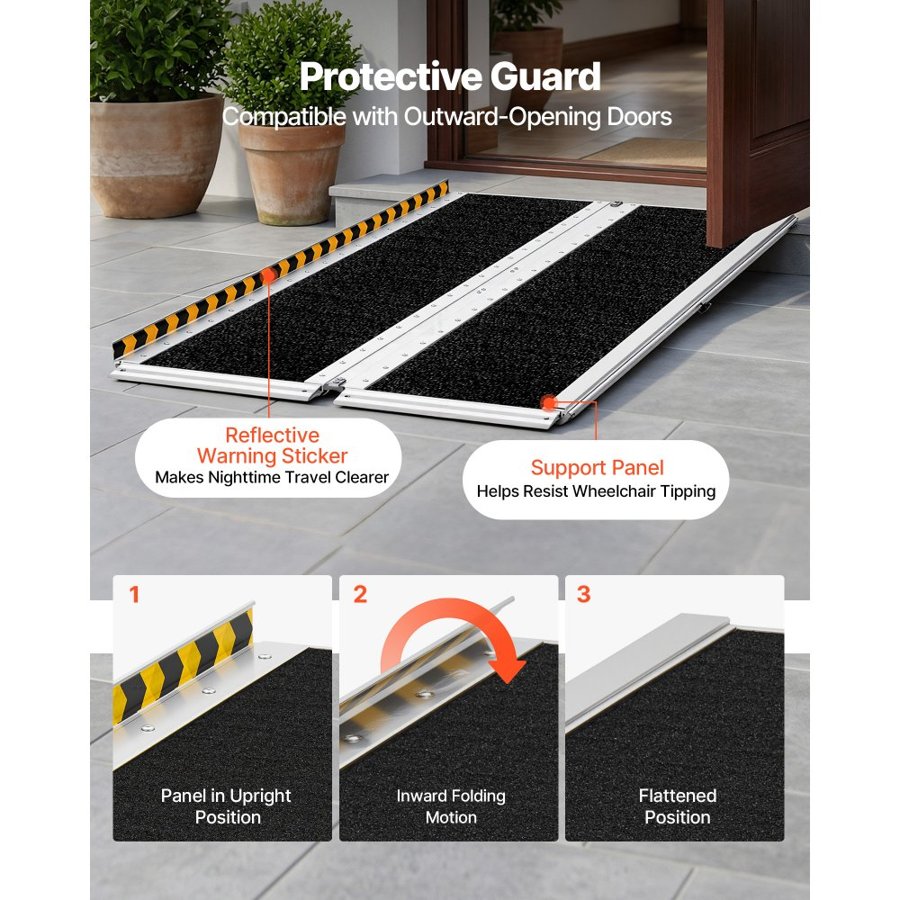 VEVOR Portable Wheelchair Ramp, 1520 mm, Non-Slip Aluminum Folding Handicap Ramp for Wheelchair, 800 lbs Capacity, Door Threshold Ramps for Home Steps, Stairs, Entry, Threshold, Doorways, Scooter