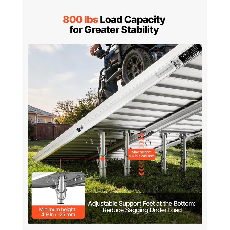 VEVOR Portable Wheelchair Ramp, 1830 mm, Non-Slip Aluminum Folding Handicap Ramp for Wheelchair, 800 lbs Capacity, Door Threshold Ramps for Home Steps, Stairs, Entry, Threshold, Doorways, Scooter