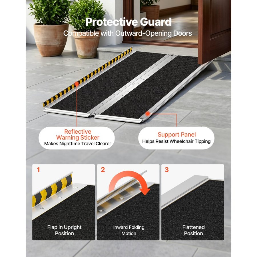 VEVOR Portable Wheelchair Ramp, 1830 mm, Non-Slip Aluminum Folding Handicap Ramp for Wheelchair, 800 lbs Capacity, Door Threshold Ramps for Home Steps, Stairs, Entry, Threshold, Doorways, Scooter