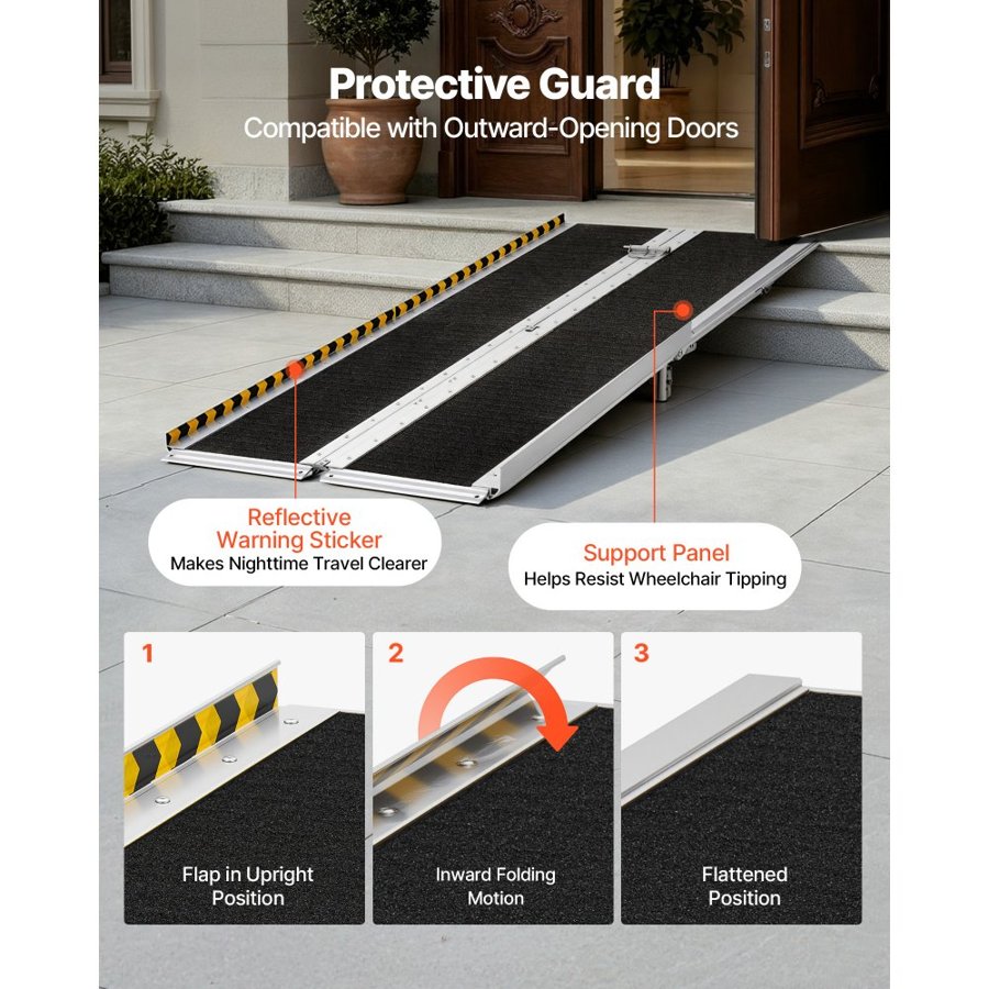 VEVOR Portable Wheelchair Ramp, 2135 mm, Non-Slip Aluminum Folding Handicap Ramp for Wheelchair, 800 lbs Capacity, Door Threshold Ramps for Home Steps, Stairs, Entry, Threshold, Doorways, Scooter
