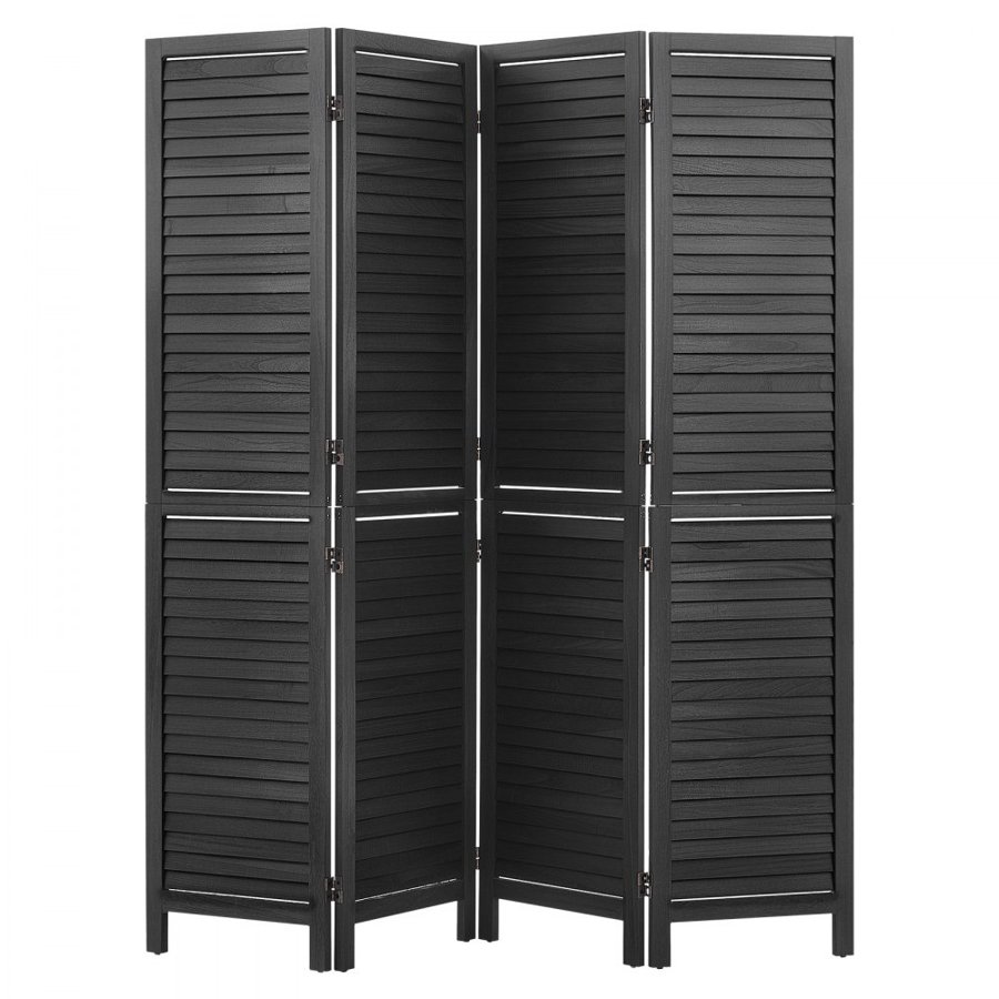 VEVOR Wood Room Divider 4 Panels 1702mm Wood Folding Privacy Screen Black, For Room Separation & Home Decor, Solid Frame, 360° Two-Way Hinges, Easy Assembly, Louvered Wooden Partition with Hardware