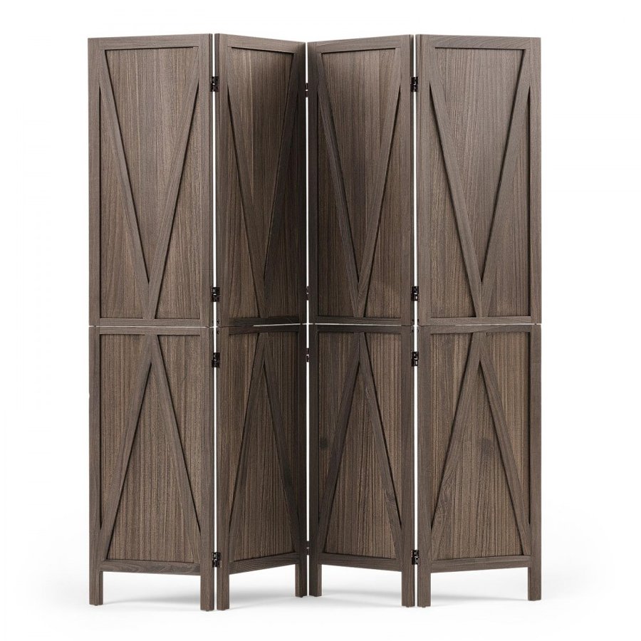 VEVOR Wood Room Divider 4 Panels Wood Folding Privacy Screen X Pattern, For Room Separation & Home Decor, 1702 mm Tall, Solid Frame, 360° Two-Way Hinges, Rustic Wooden Partition with Hardware