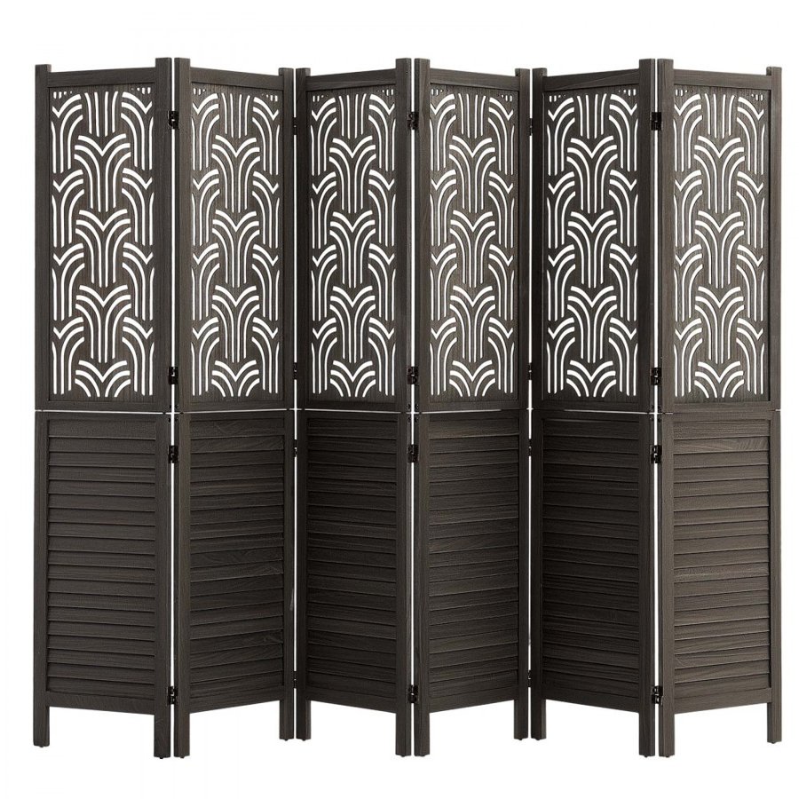 VEVOR Wood Room Divider 6 Panels 1702mm Carved Wood Folding Privacy Screen, For Room Separation & Home Decor, Solid Frame, 360° Two-Way Hinges, Easy Assembly, Louvered Wooden Partition with Hardware