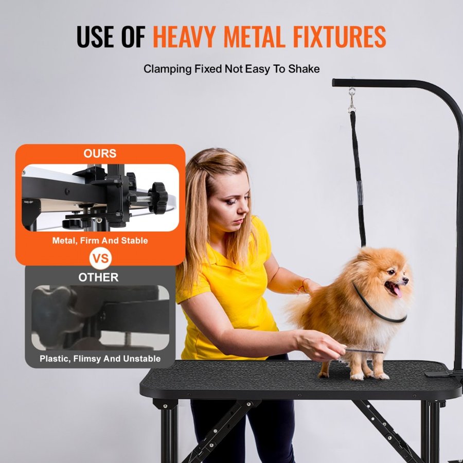 VEVOR Pet Grooming Table Arm with Clamp, 808 x 460 mm Dog Grooming Station, Foldable Pets Grooming Stand for Medium and Small Dogs, Free No Sit Haunch Holder with Grooming Loop, Bearing 99.8kg