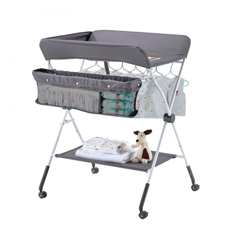 VEVOR Baby Changing Table, Foldable Diaper Change Station with Side Basket, Adjustable Height Portable Changing Table with Lockable Wheels, Multi-Functional Storage Organizer Nursery, Dark Gray