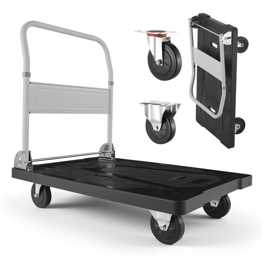 VEVOR Foldable Push Cart Dolly, 299.37 kg Capacity, Folding Platform Truck with Swivel Wheels, Moving Platform Hand Truck Flatbed Cart, Space Saving Push Handle, for Easy Storage, 895 x 595 x 850 mm