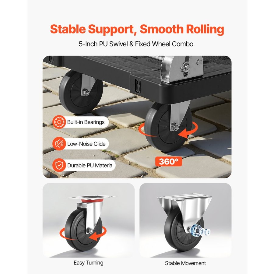 VEVOR Foldable Push Cart Dolly, 299.37 kg Capacity, Folding Platform Truck with Swivel Wheels, Moving Platform Hand Truck Flatbed Cart, Space Saving Push Handle, for Easy Storage, 895 x 595 x 850 mm
