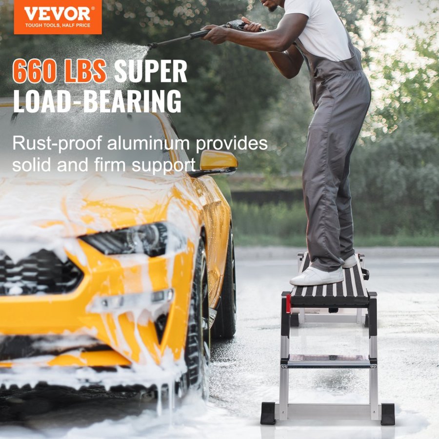 VEVOR Folding Work Platform, 299.4 kg Load Capacity, Aluminum Drywall Stool Ladder, Heavy Duty Work Bench w/ Non-Slip Feet, Ideal for Washing Vehicles, Cleaning, Painting, Decorating