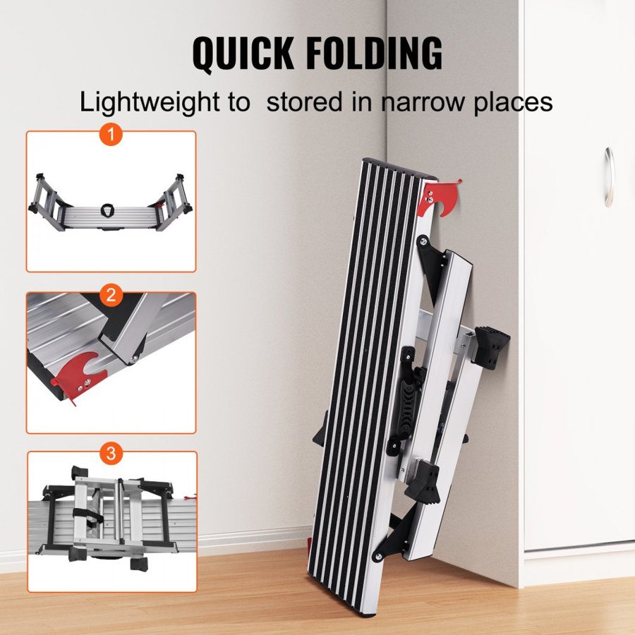 VEVOR Folding Work Platform, 299.4 kg Load Capacity, Aluminum Drywall Stool Ladder, Heavy Duty Work Bench w/ Non-Slip Feet, Ideal for Washing Vehicles, Cleaning, Painting, Decorating