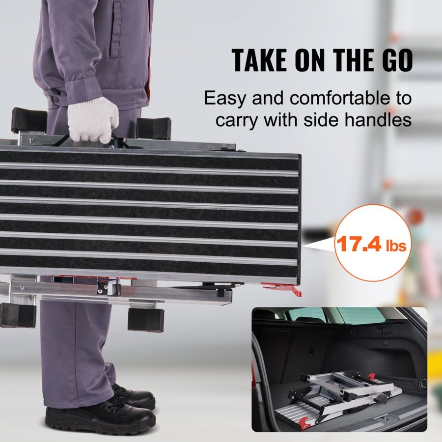 VEVOR Folding Work Platform, 299.4 kg Load Capacity, Aluminum Drywall Stool Ladder, Heavy Duty Work Bench w/ Non-Slip Feet, Ideal for Washing Vehicles, Cleaning, Painting, Decorating