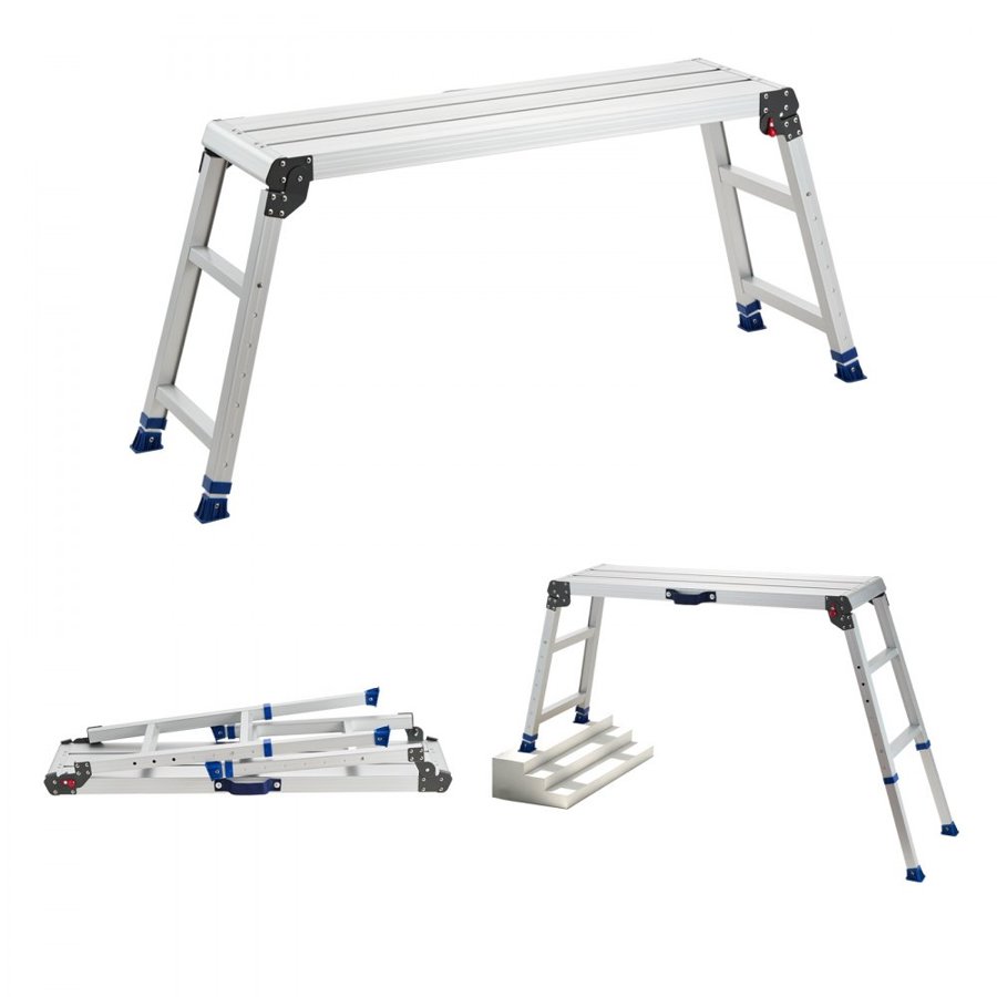 VEVOR Folding Work Platform, Adjustable Height 584-876 mm, 1016 x 305 mm Aluminum Step Stool, 226.8 kg Load Capacity, Heavy Duty Non-Slip Platform Ladder, Portable Work Bench for Painting, Maintenance