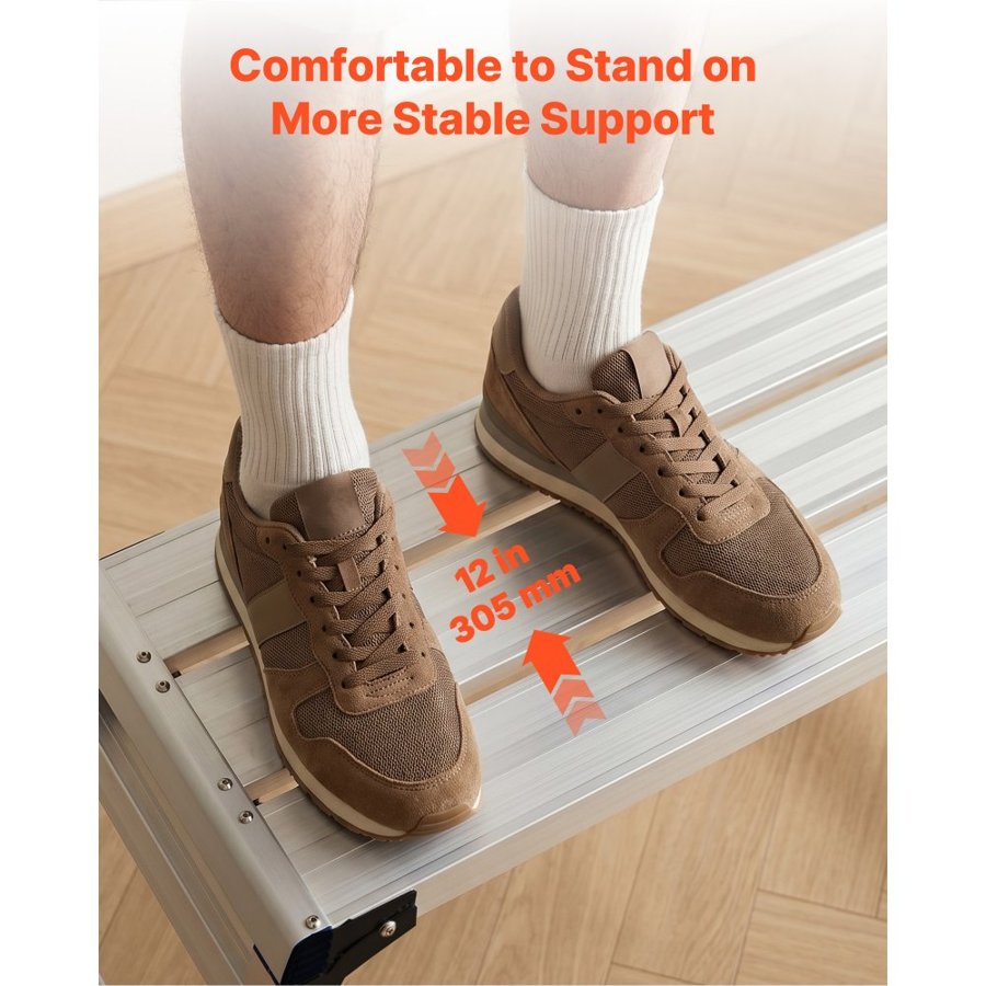 VEVOR Folding Work Platform, Adjustable Height 584-876 mm, 1016 x 305 mm Aluminum Step Stool, 226.8 kg Load Capacity, Heavy Duty Non-Slip Platform Ladder, Portable Work Bench for Painting, Maintenance