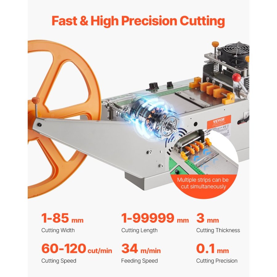 VEVOR Automatic Webbing Cutting Machine, Hot and Cold Ribbon Cutting Machine with Adjustable Temperature and LCD Display, Zipper Tapes Cutter for Nylon Webbing, Elastic Bands, Shoelaces