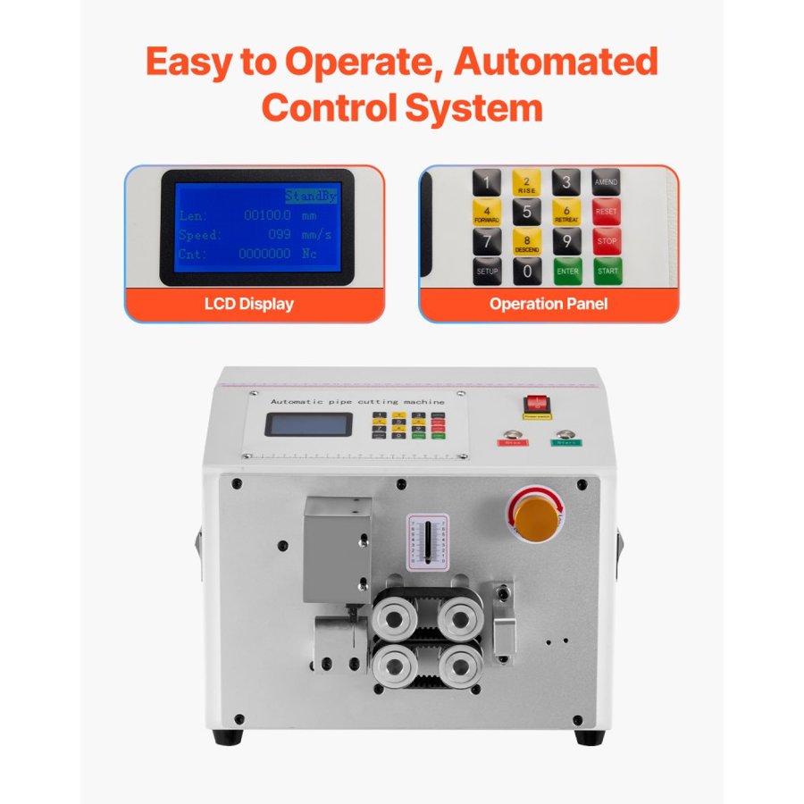 VEVOR Auto Heat-Shrink Tube Cutter, Automatic Pipe Cutting Machine with LCD Display, 1mm-20mm Cutting Diameter, 0.1mm-99999.9mm Cutting Length, Ideal for PVC PE Tube, Silicone Tube, Soft Water Pipe
