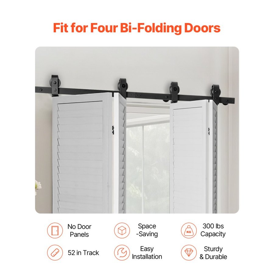 VEVOR Bi Fold Barn Door Track – 4 Door, 52 Inch, 330 LBS