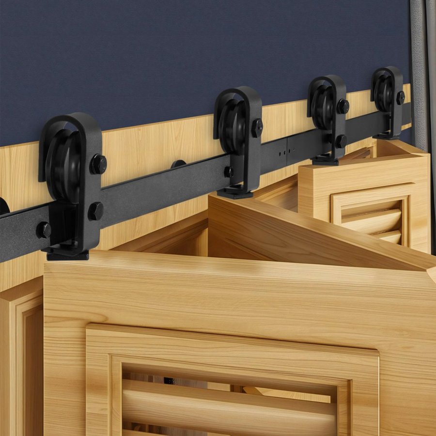 VEVOR Bi-Folding Sliding Barn Door Hardware Track Kit, 60" Top Mount Track Kit, Slide Smoothly & Quietly, Heavy Duty, Easy to Install, Suitable for Four 14" Closet Pantry Laundry Doors (Not Included)