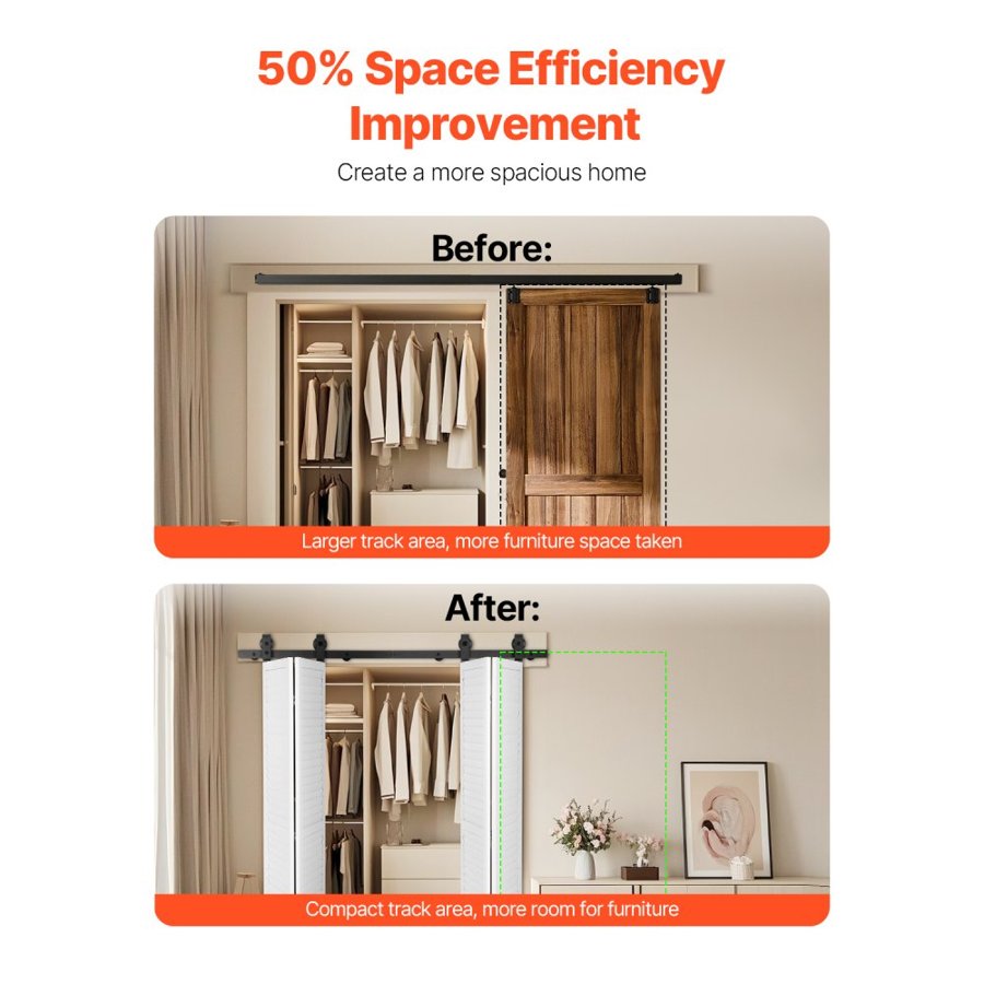 VEVOR Bi-Folding Sliding Barn Door Hardware Track Kit, 60" Top Mount Track Kit, Slide Smoothly & Quietly, Heavy Duty, Easy to Install, Suitable for Four 14" Closet Pantry Laundry Doors (Not Included)