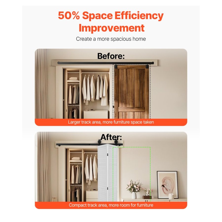 VEVOR Bi-Folding Sliding Barn Door Hardware Track Kit, 52" Top Mount Track Kit, Slide Smoothly & Quietly, Heavy Duty, Easy to Install, Suitable for Two 24" Closet Pantry Laundry Doors (Not Included)