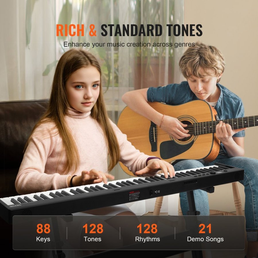 VEVOR 88 Key Folding Keyboard Piano, Bluetooth & MIDI, Portable Electronic Digital Foldable Piano with Stand Sustain Pedal Bag Touch Sensitive Keys, Rechargeable for Beginners Teens Adults, Black
