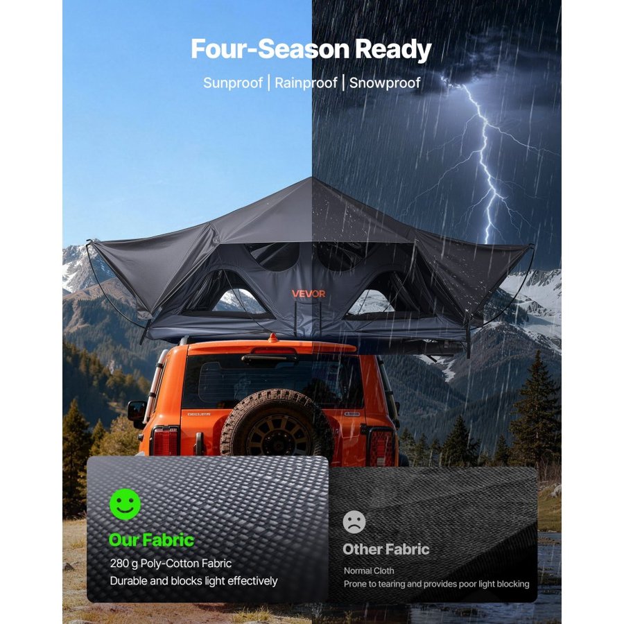 VEVOR Auto Roof Top Tent – 2-3 Person, 8.1x4.6ft, 10 Windows