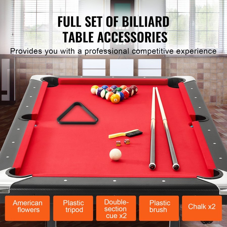 VEVOR Billiards Table, 192 cm Pool Table, Portable Foldable Space-Saving Table, Billiard Table Set Includes Balls, Cues, Chalks and Brush, Black with Red Cloth, Perfect for Family Game Room Kid Adult