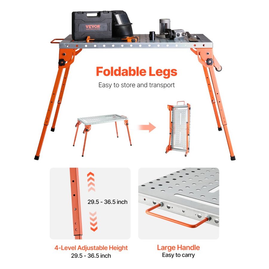 VEVOR Welding Workbench – 44" x 21" Carbon Steel, 500LBS