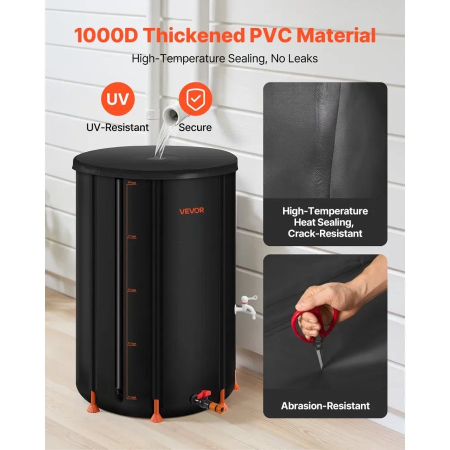 VEVOR Rainwater Barrel Kit – 100 Gal, 1000D, -30℃ to +70℃