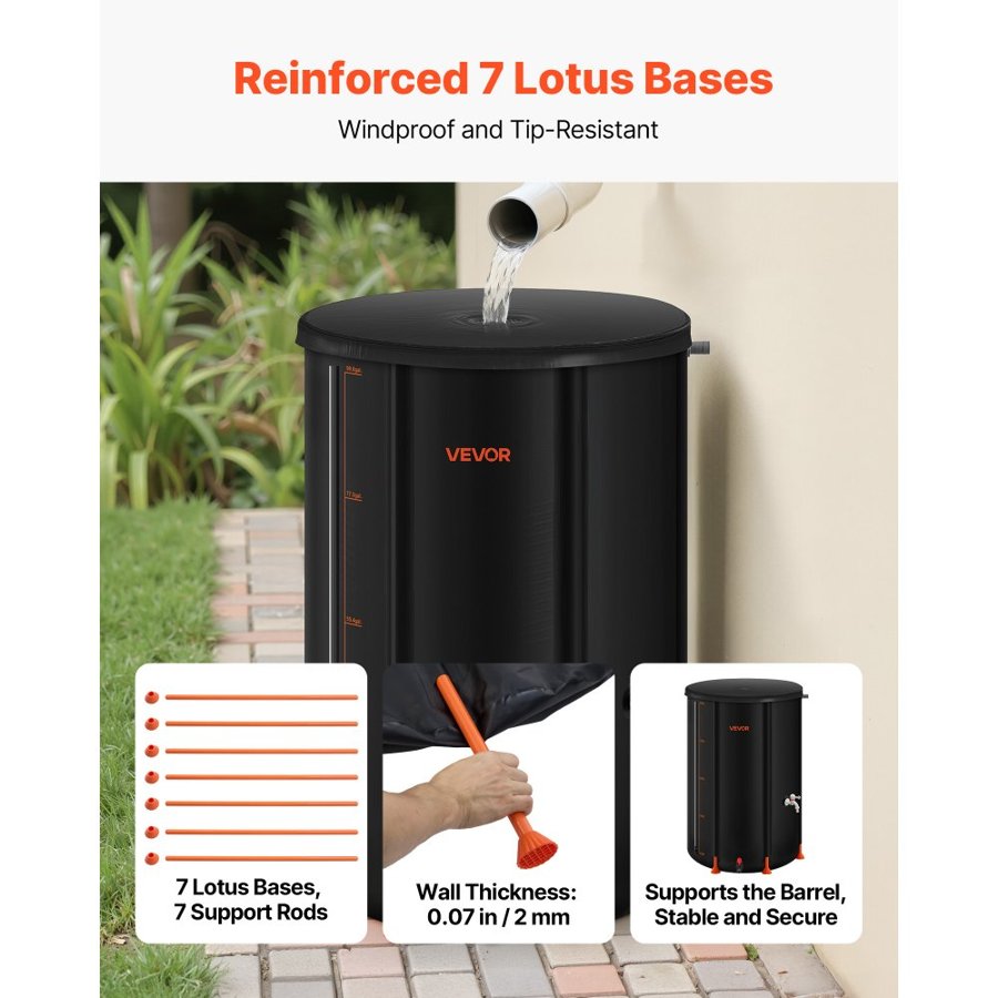 VEVOR Rainwater Barrel Kit – 100 Gal, 1000D, -30℃ to +70℃
