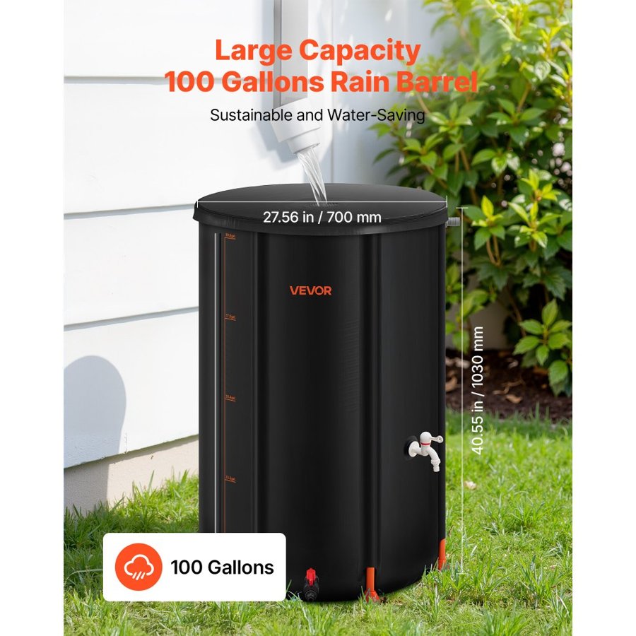 VEVOR Rainwater Barrel Kit – 100 Gal, 1000D, -30℃ to +70℃