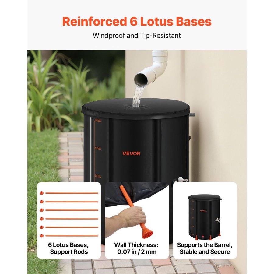 VEVOR Collapsible Rain Barrel – 53 Gallon, 1000D PVC Tank